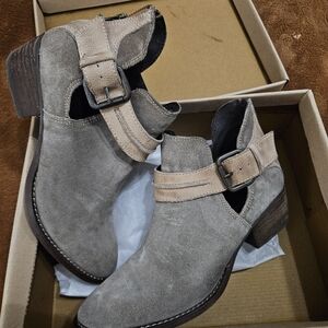 rebels Taupe Suede Cutout Ankle Boots with Buckle